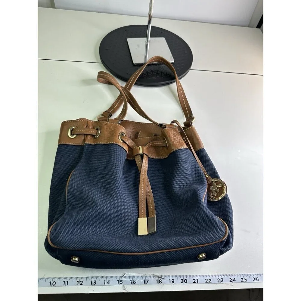 Michael Kors navy large canvas leather tote